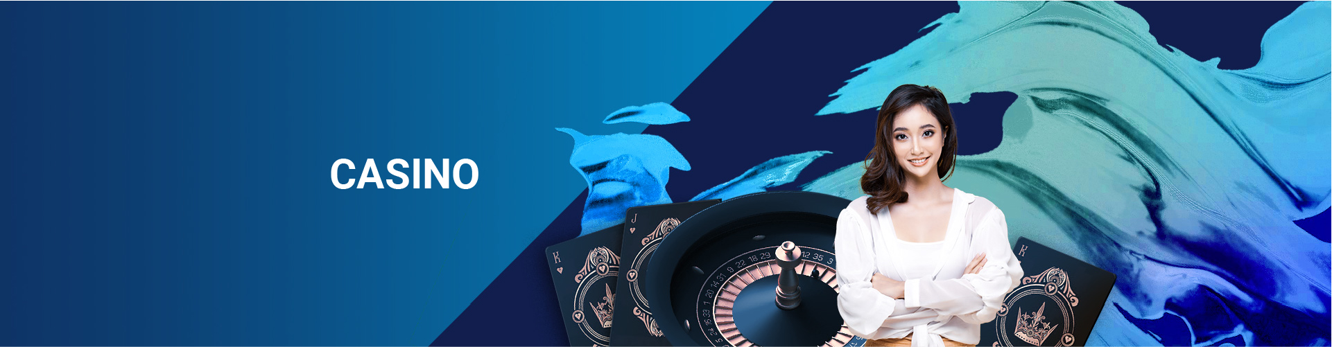 Casino Banner Girl with Roulette table on the background