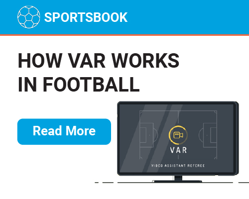 Icon of VAR screen with text 'How VAR works in football'